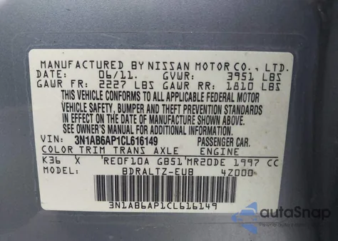 2012 Nissan Sentra 2.0 S from USA, damaged, VIN 3N1AB6AP1CL616149